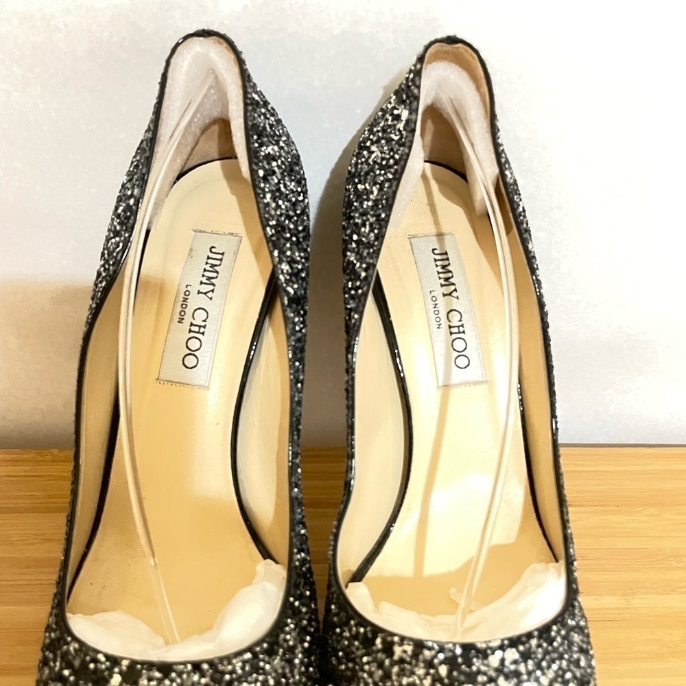 Jimmy Choo Dhalia stilleto pumps 120mm platform black silver chunky glitter 38.5 - Picture 9 of 10